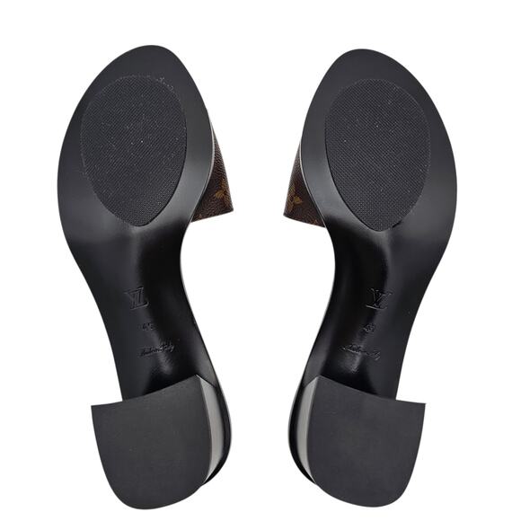 Louis Vuitton Lock It Heel Mule Sandal Monogram Brown Canvas Gold Size 41 US 11 - Picture 10 of 13